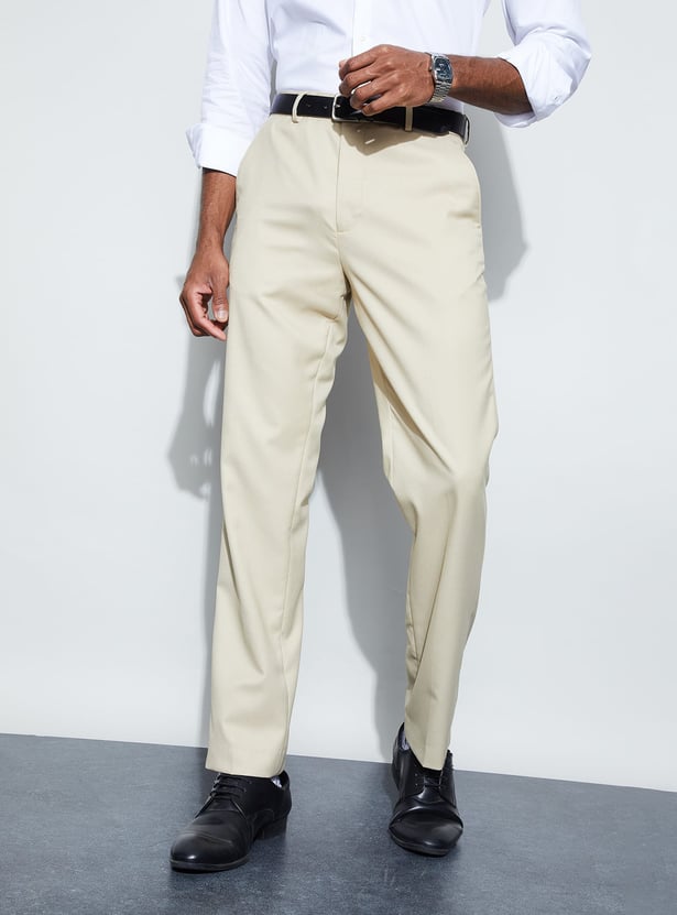 CODE Solid Regular Fit Formal Trousers