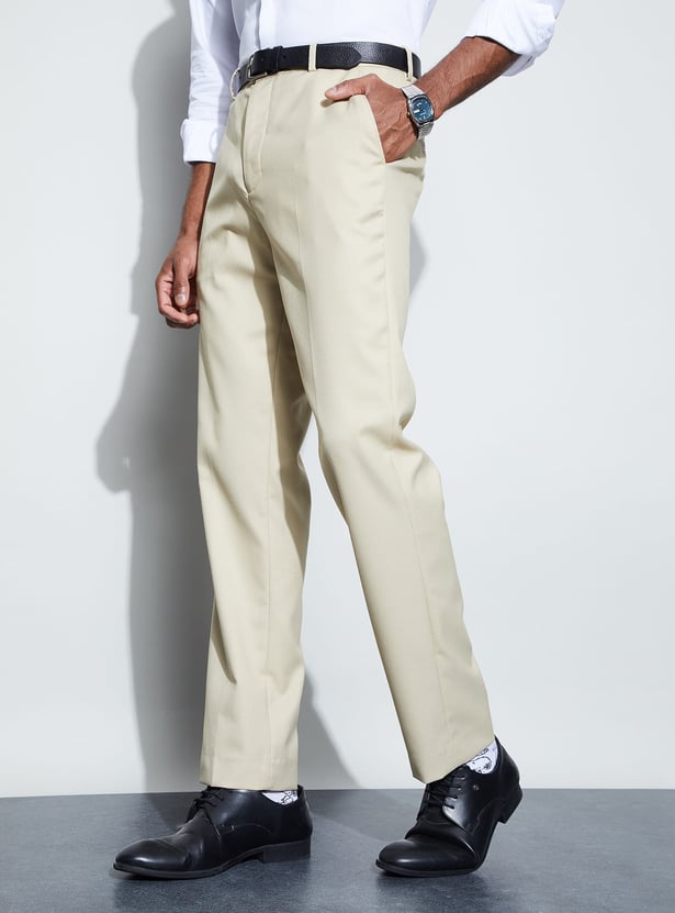CODE Solid Regular Fit Formal Trousers