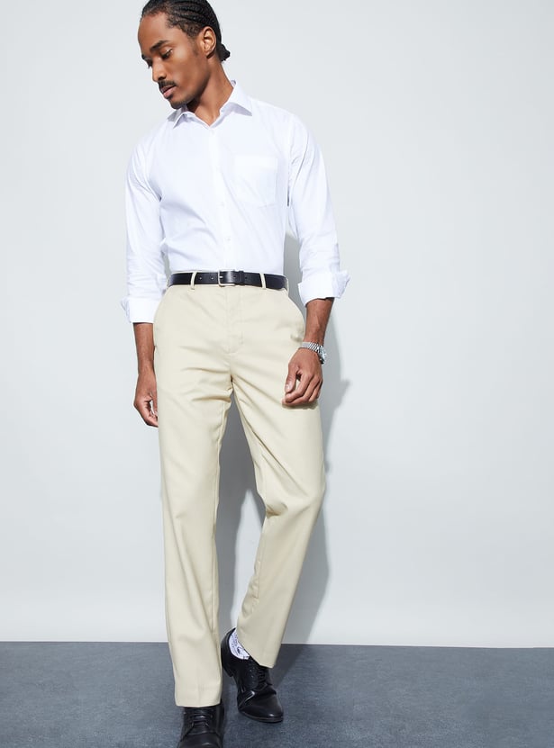 CODE Solid Regular Fit Formal Trousers