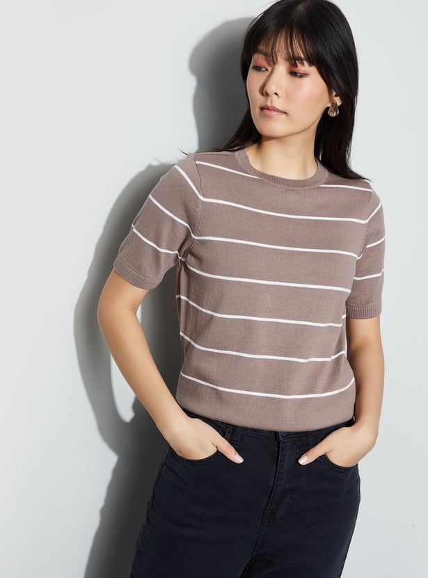 FAME FOREVER Striped Knitted Top
