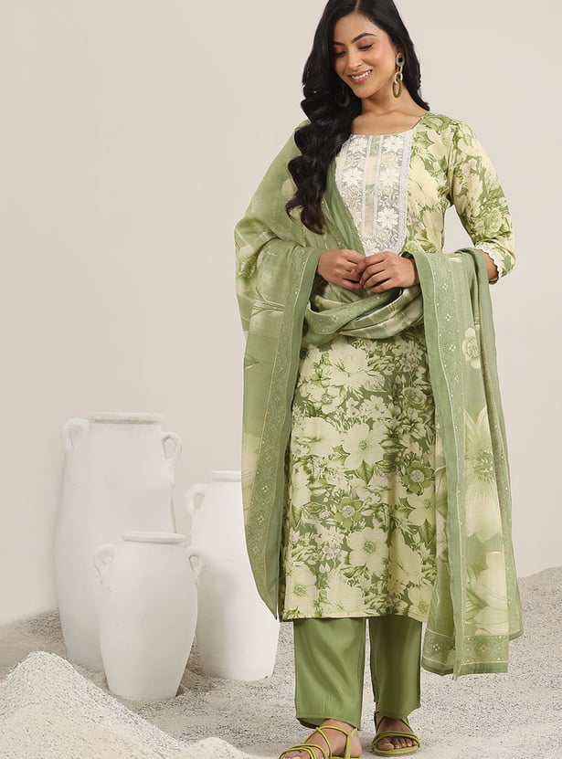 LIBAS Floral Print Straight Kurta Set