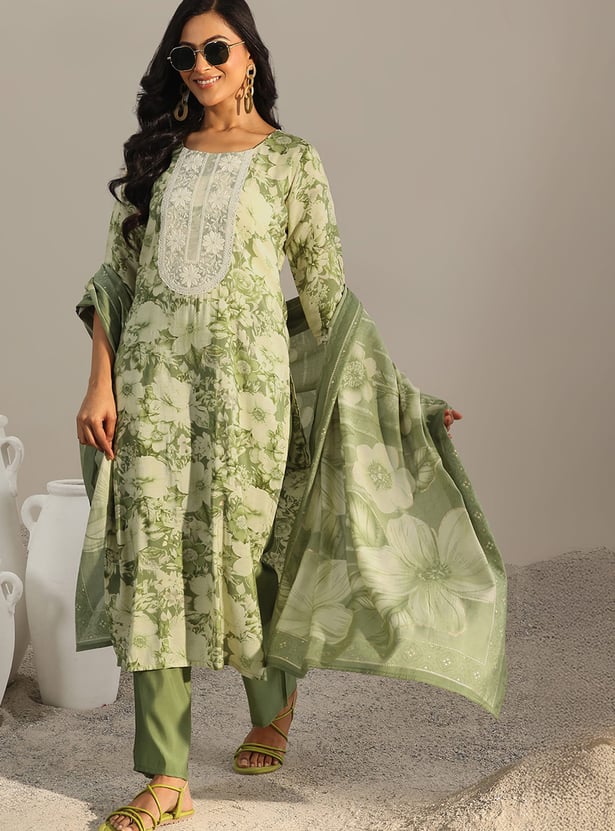 LIBAS Floral Print Straight Kurta Set
