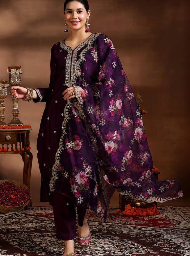 LIBAS Embroidered Straight Kurta Set