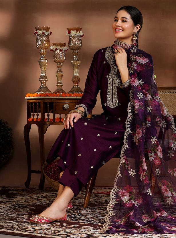 LIBAS Embroidered Straight Kurta Set