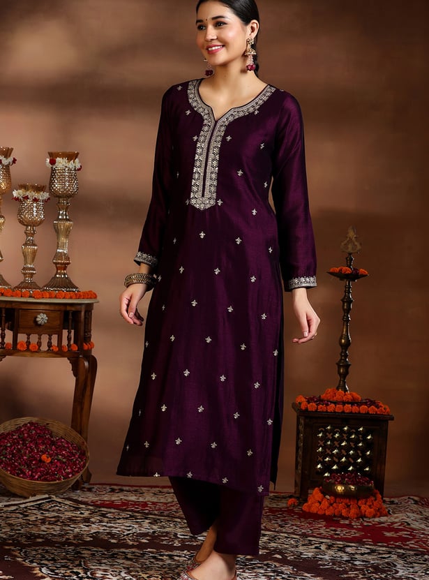 LIBAS Embroidered Straight Kurta Set