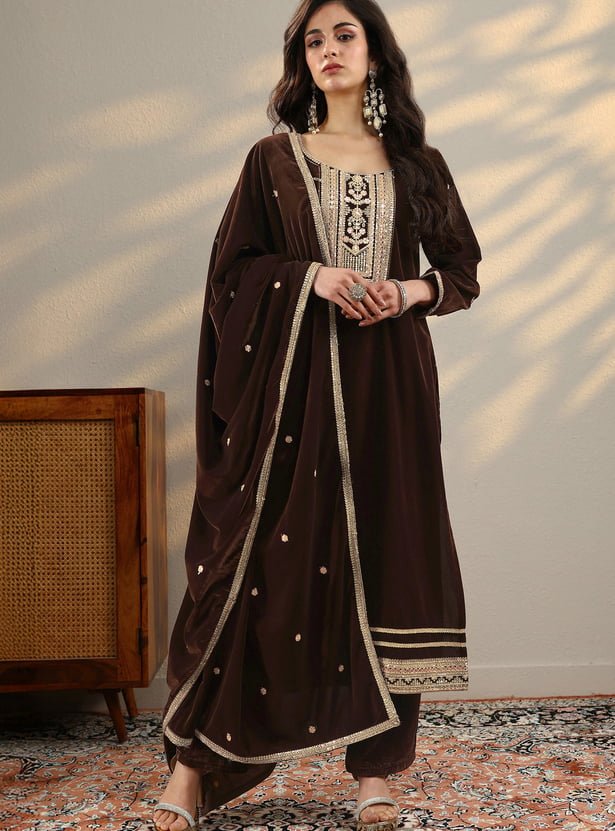 LIBAS Embroidered A-Line Kurta Set