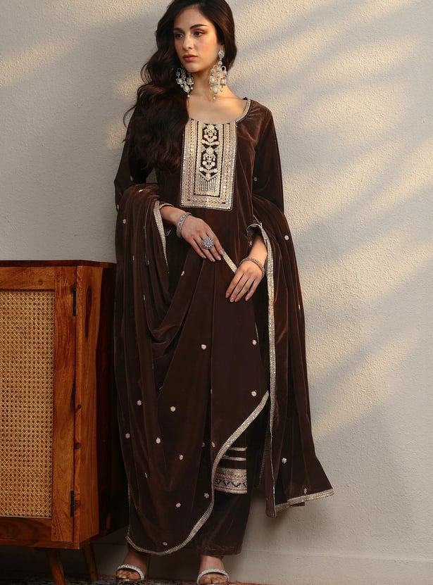 LIBAS Embroidered A-Line Kurta Set