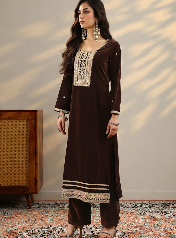 LIBAS Embroidered A-Line Kurta Set
