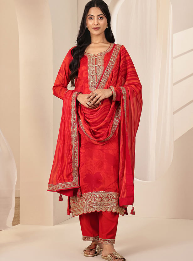 LIBAS Embroidered Straight Kurta Set