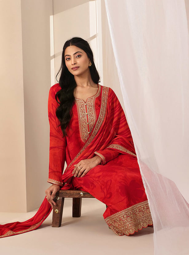 LIBAS Embroidered Straight Kurta Set