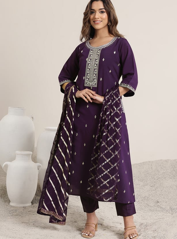 LIBAS Embroidered Straight Kurta Set