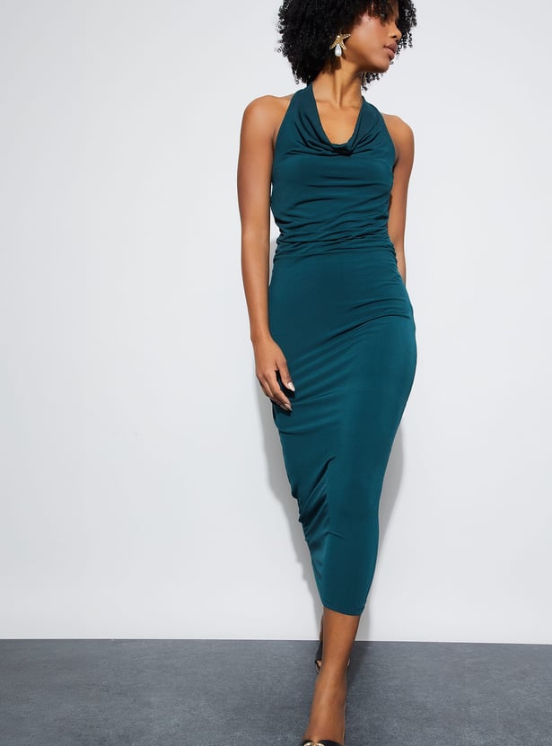 GINGER Solid Halter Neck Bodycon Dress