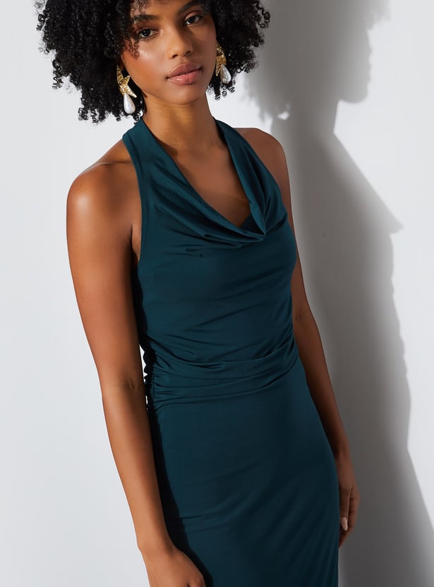 GINGER Solid Halter Neck Bodycon Dress