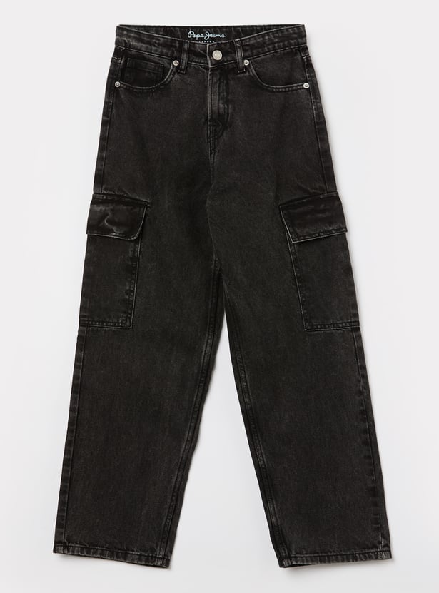 PEPE JEANS Boys Black Used Mid-Rise Comfort Jeans