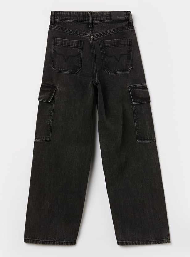 PEPE JEANS Boys Black Used Mid-Rise Comfort Jeans