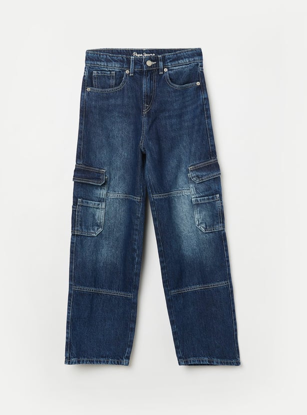 PEPE JEANS Boys Dark Wash Comfort Cargo Jeans