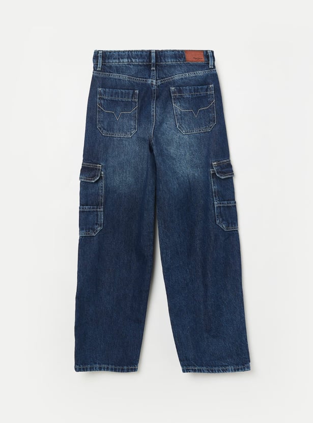 PEPE JEANS Boys Dark Wash Comfort Cargo Jeans