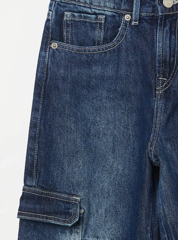 PEPE JEANS Boys Dark Wash Comfort Cargo Jeans