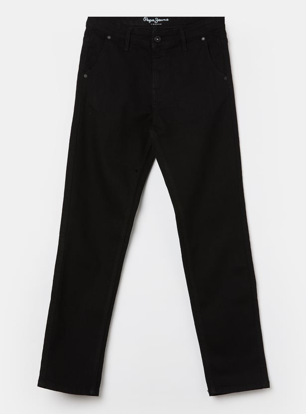 PEPE JEANS Boys Black Used Mid-Rise Regular Jeans