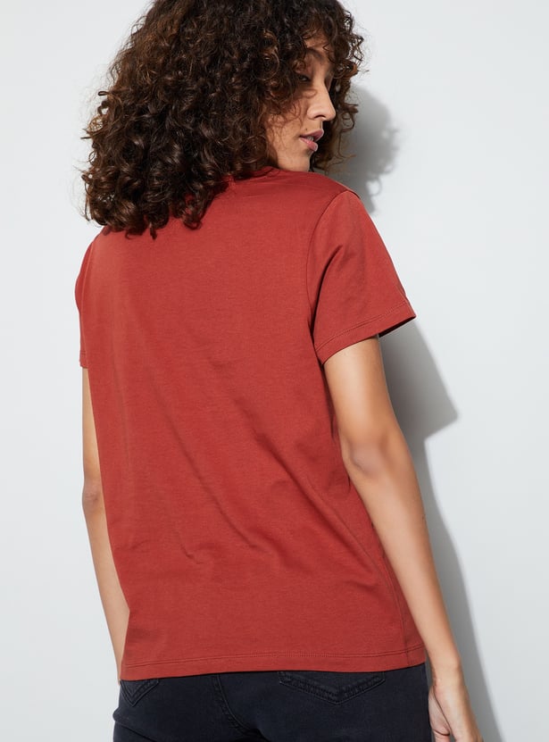 FAME FOREVER Solid V-neck T-shirt