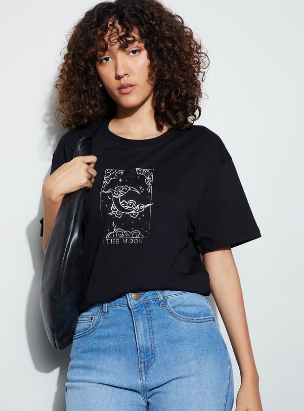 FAME FOREVER Metallic Print T-shirt
