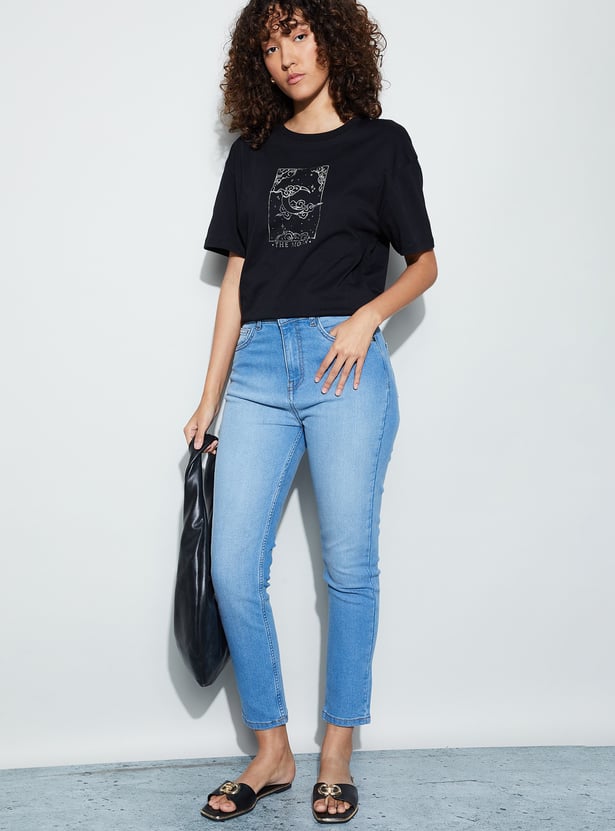FAME FOREVER Metallic Print T-shirt