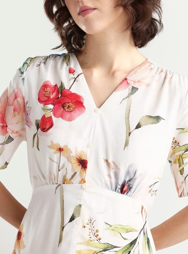 RAREISM Floral Print A-line Midi Dress