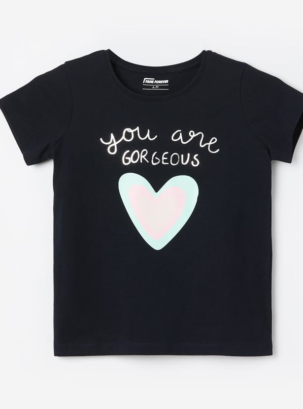 FAME FOREVER Girls Metallic Print T-shirt
