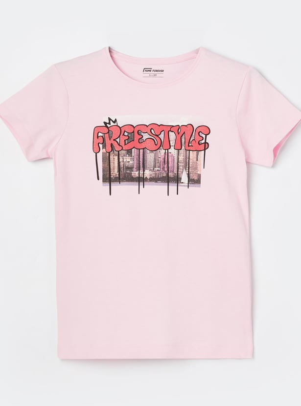 FAME FOREVER Girls Glitter Print T-shirt