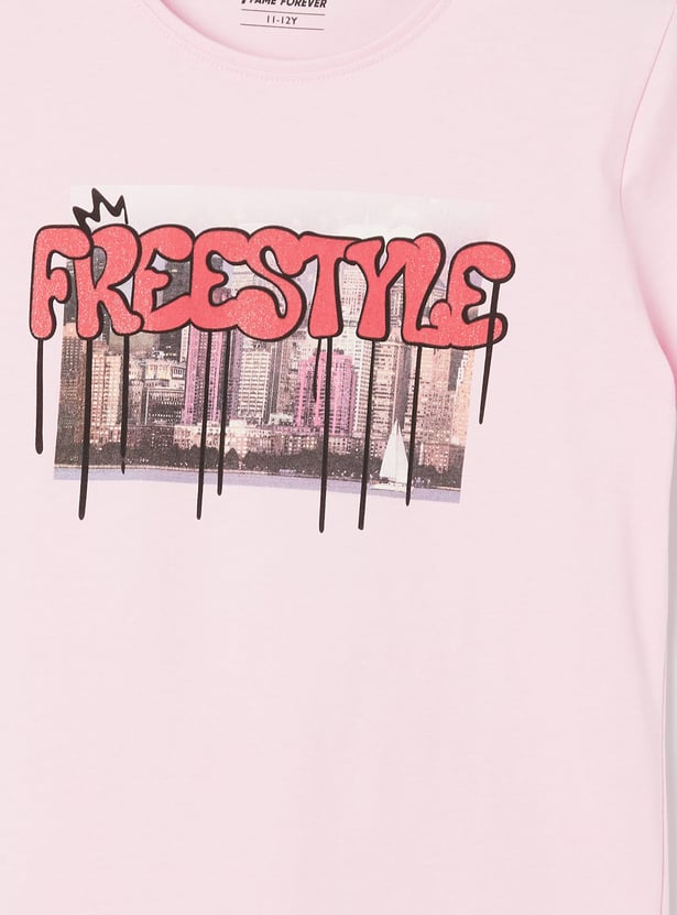 FAME FOREVER Girls Glitter Print T-shirt
