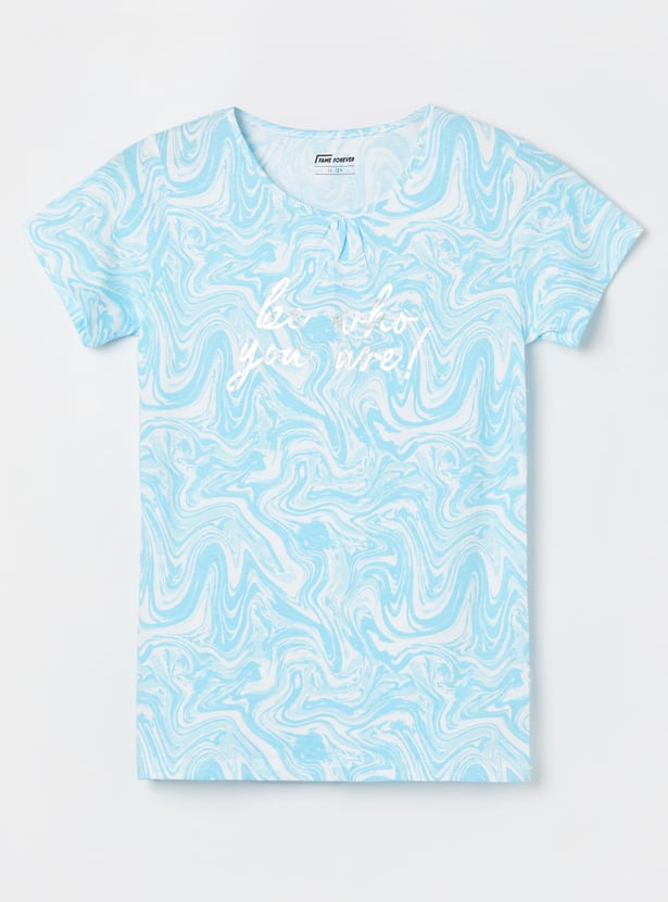 FAME FOREVER Girls Marble Print T-shirt