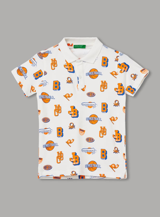 UNITED COLORS OF BENETTON Boys Basketball Print Polo T-shirt