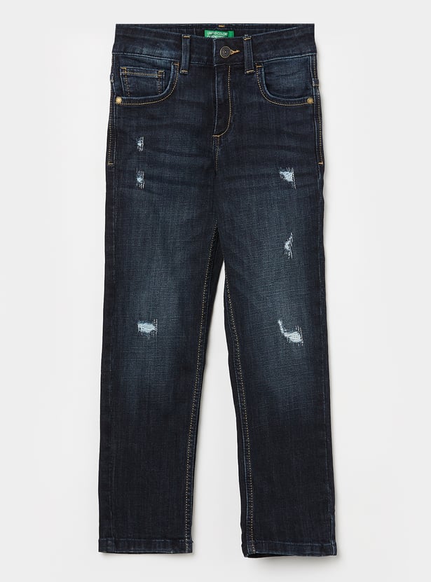 UNITED COLORS OF BENETTON Boys Medium Wash Regular Heavy Distress Jeans