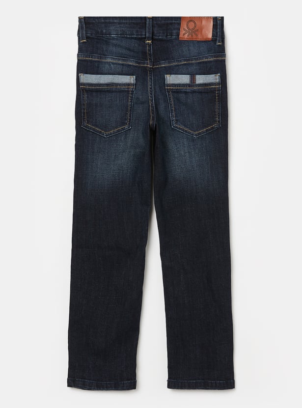 UNITED COLORS OF BENETTON Boys Medium Wash Regular Heavy Distress Jeans