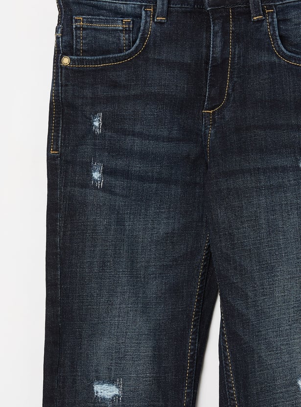 UNITED COLORS OF BENETTON Boys Medium Wash Regular Heavy Distress Jeans