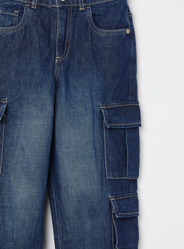 UNITED COLORS OF BENETTON Boys Light Wash Regular Cargo Jeans