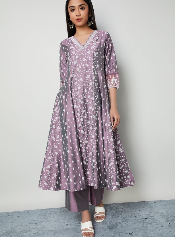 MELANGE Floral Print A-Line Kurta