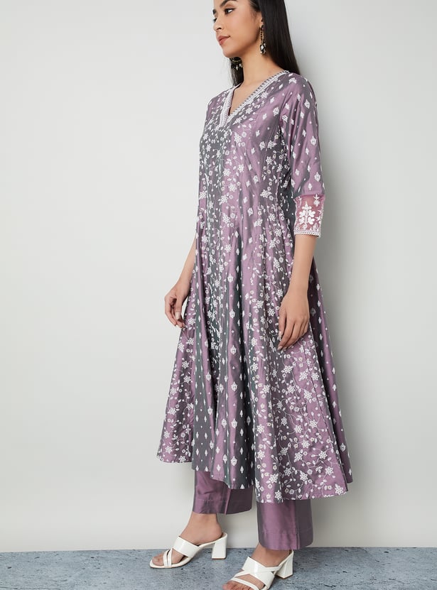 MELANGE Floral Print A-Line Kurta
