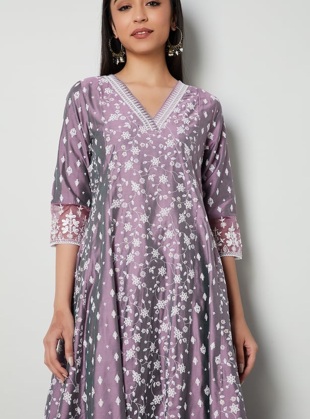 MELANGE Floral Print A-Line Kurta