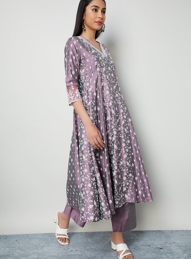 MELANGE Floral Print A-Line Kurta