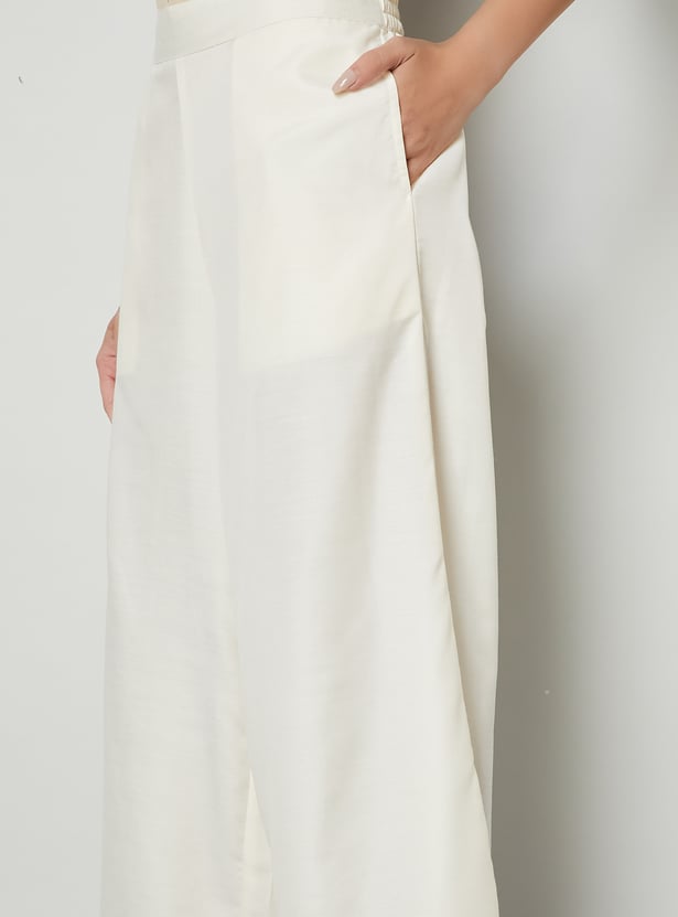 MELANGE Embroidered Hem Palazzos