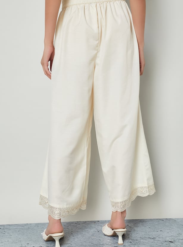 MELANGE Embroidered Hem Palazzos