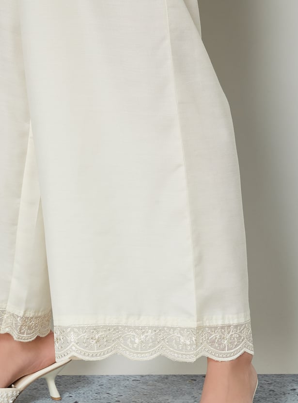 MELANGE Embroidered Hem Palazzos
