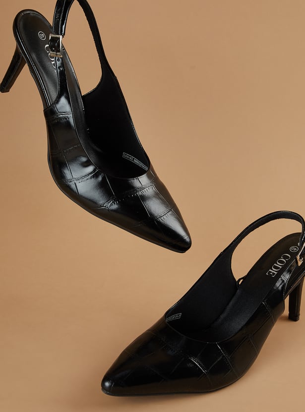 CODE Embossed Stiletto Heels