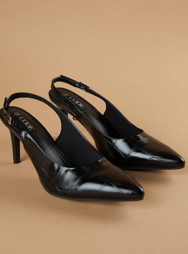 CODE Embossed Stiletto Heels