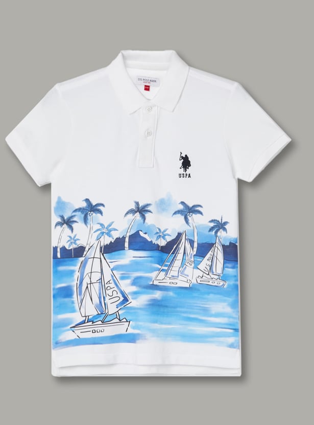 US POLO ASSN KIDS Boys Sailing Boat Graphic Polo T-shirt