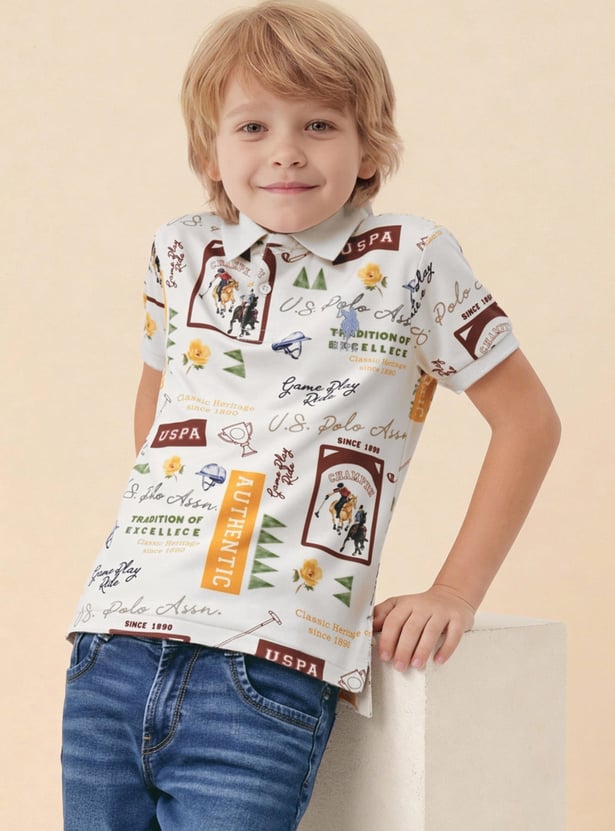 US POLO ASSN KIDS Boys Graphic Print Polo T-shirt