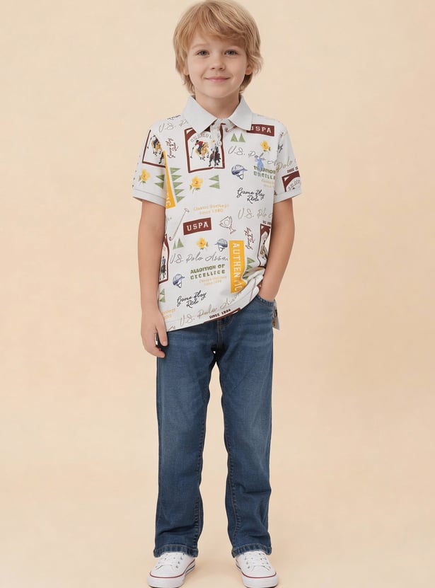 US POLO ASSN KIDS Boys Graphic Print Polo T-shirt