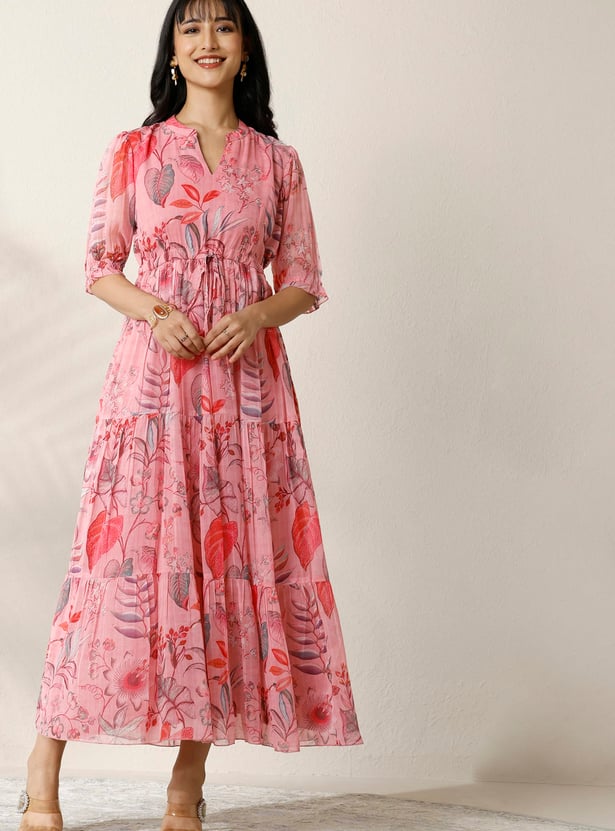 LIBAS Floral Print Maxi Dress with Elasticated Waist