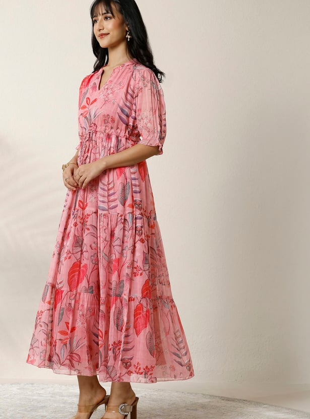 LIBAS Floral Print Maxi Dress with Elasticated Waist